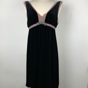 FREE PEOPLE M Velvet Lace Empire Waist Dress Black
